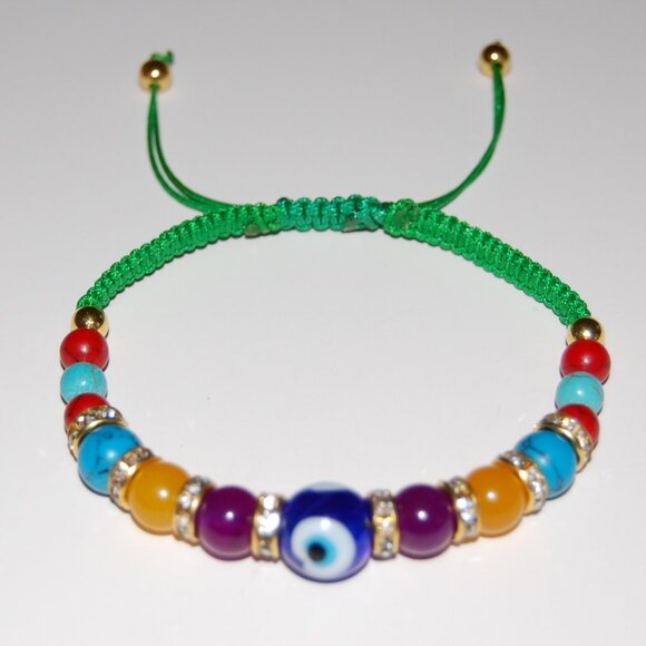 Evil Eye Bracelet,Multi Gemstones Bracelet,Hamsa Bracelet,Drawstring Bracelet - Picture 3 of 3